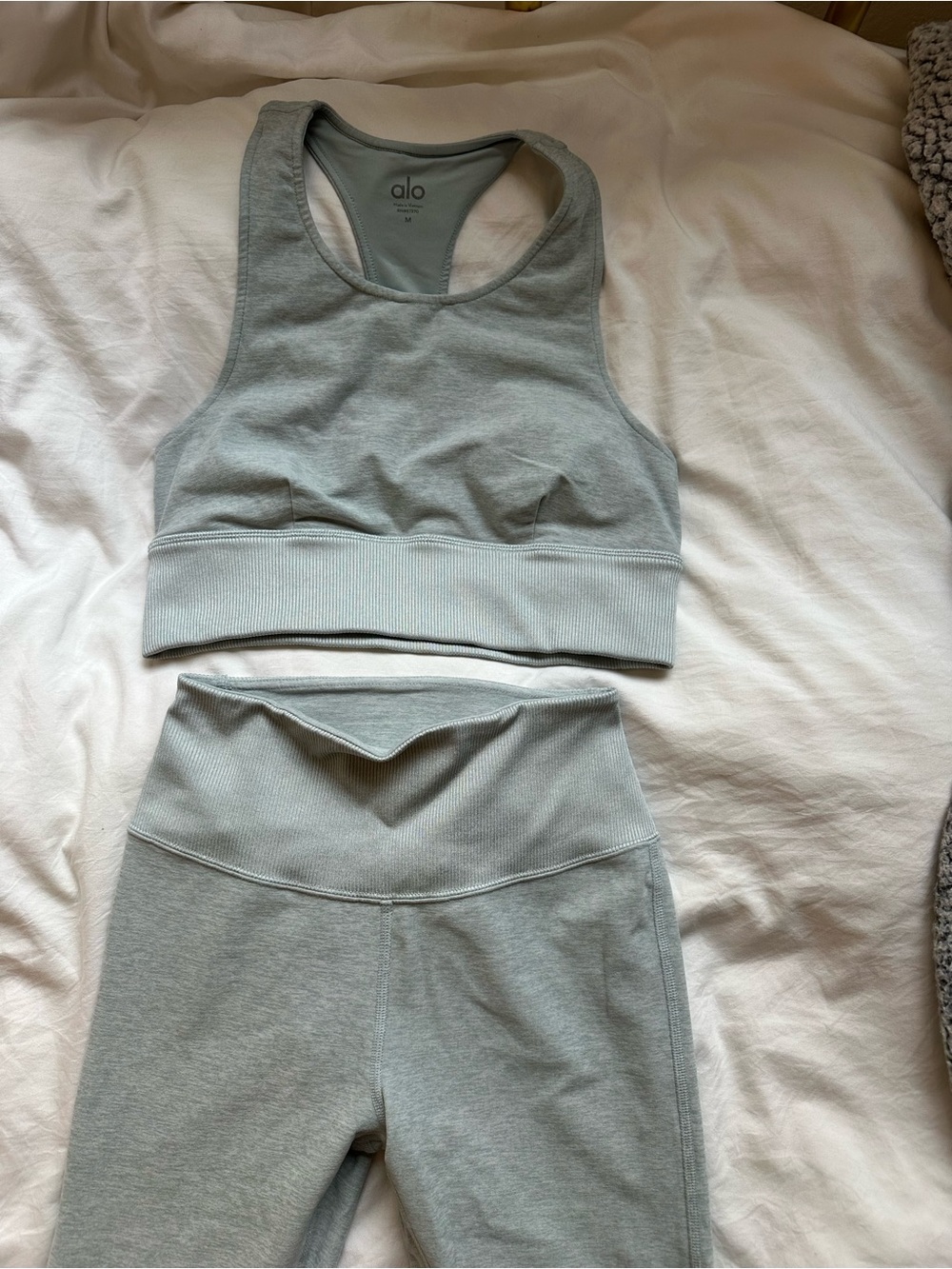 ALO Yoga Light Gray Racerback Sports Bra - Blue